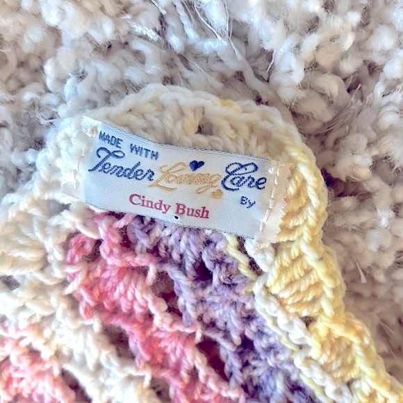 New Hand Crocheted Lap Size Blanket Afghan Pink & Yellow Or Even Baby Handmade - Picture 6 of 6